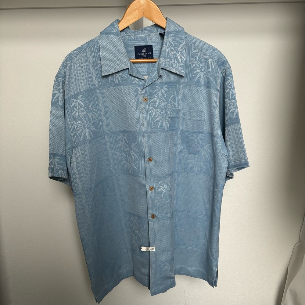 Caribbean Joe, Island Supply Co.| Men Shirt M, Hawaii, Blue, 100% silk